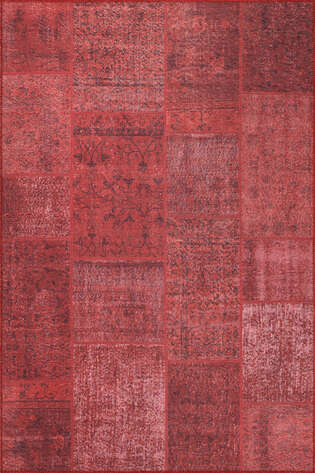 Patchwork Desenli Dokuma Taban Dekoratif Kırmızı Halı HS 164