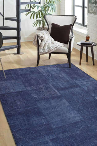 Patchwork Desenli Dokuma Taban Dekoratif Lacivert Halı HS 63