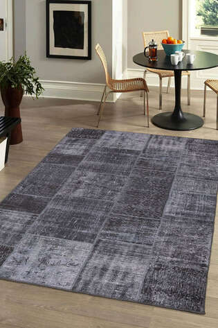 Patchwork Desenli Dokuma Taban Dekoratif Siyah Halı HS 81