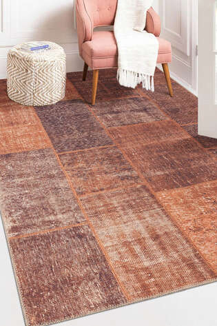 Patchwork Desenli Dokuma Taban Dekoratif Turuncu Halı HS 62