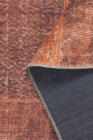 Patchwork Desenli Dokuma Taban Dekoratif Turuncu Halı HS 62