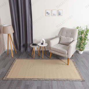 Halıstores - Jüt Sisal Bej-Kahve Kolay Temizlenen Hav ve Toz Vermeyen İç ve Dış Mekan Bordürlü Halı 9709