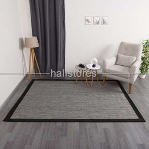 Halıstores - Jüt Sisal Gri-Siyah Kolay Temizlenen Hav ve Toz Vermeyen İç ve Dış Mekan Bordürlü Halı 9715