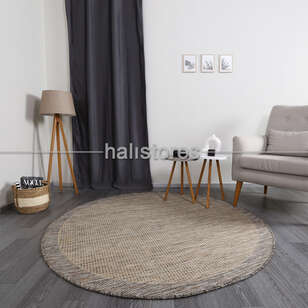 Halıstores - Jüt Sisal Yuvarlak Bej-Kahve Kolay Temizlenen Hav ve Toz Vermeyen İç ve Dış Mekan Bordürlü Halı 9509