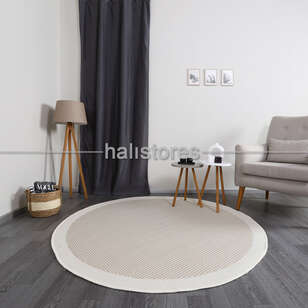 Halıstores - Jüt Sisal Yuvarlak Beyaz-Krem Kolay Temizlenen Hav ve Toz Vermeyen İç ve Dış Mekan Bordürlü Halı 9427