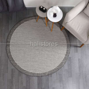 Halıstores - Jüt Sisal Yuvarlak Gri Kolay Temizlenen Hav ve Toz Vermeyen İç ve Dış Mekan Bordürlü Halı 9213 (1)