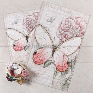 Halıstores - Kelebek Desenli Pembe Klozet Takımı 60x100cm 50x60cm