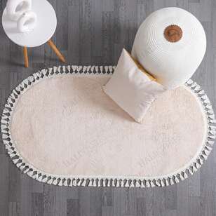 Halıstores - Krem Peluş Oval Yıkanabilir Halı