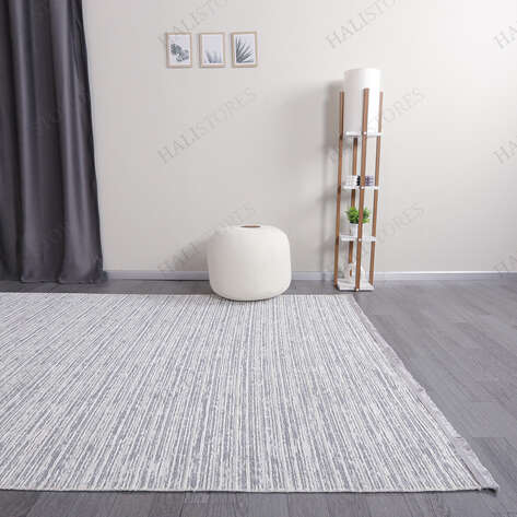 Makinede Yıkanabilir Şönil Dokuma Kilim Gri 8702
