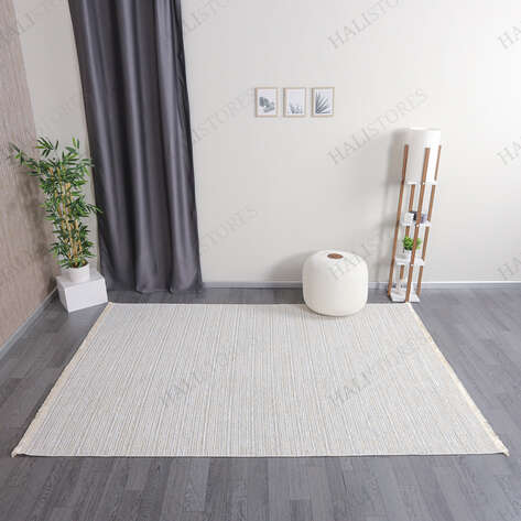 Makinede Yıkanabilir Şönil Dokuma Kilim Krem 8701