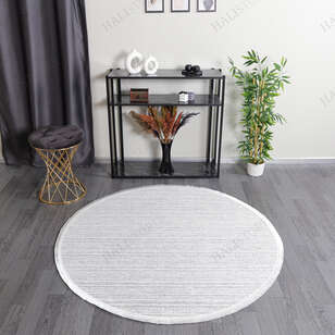 Halıstores - Makinede Yıkanabilir Yuvarlak Şönil Dokuma Kilim Beyaz 8706