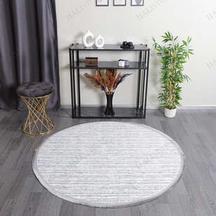 Halıstores - Makinede Yıkanabilir Yuvarlak Şönil Dokuma Kilim Gri 8702