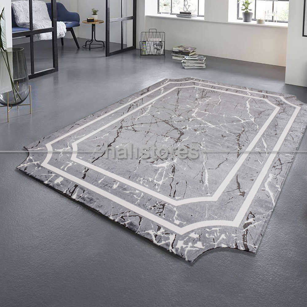 mermer desenli cerceveli hali 6088 gri beyaz halistores