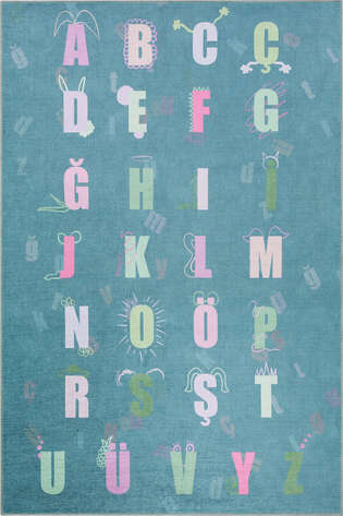 Eğitici Harfler Alfabe Dokuma Taban Dekoratif Yeşil Çocuk Odası Halısı ve Oyun Halısı (2)