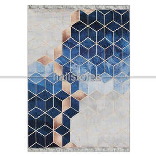 Modern Baskılı Dekoratif Halı Suetro Mavi - Thumbnail