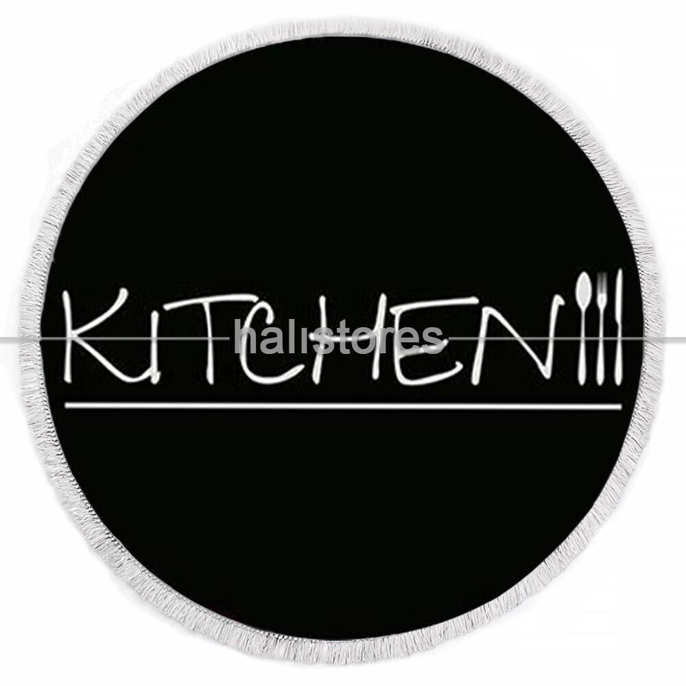 Modern Baskılı Dekoratif Yuvarlak Halı Kitchen Siyah