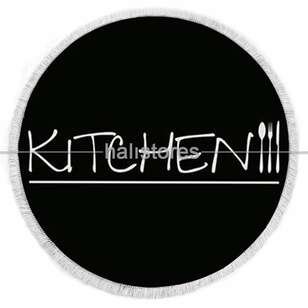 Modern Baskılı Dekoratif Yuvarlak Halı Kitchen Siyah - Thumbnail