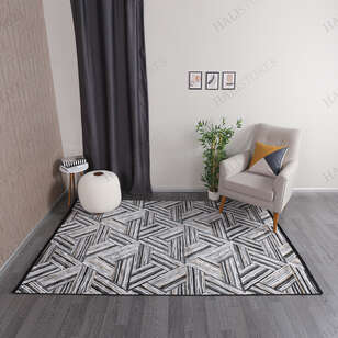 Halıstores - Modern İnce Özel Ölçü Makine Halısı Siyah Bej Lucca 9491