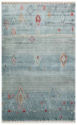 Otantik Kilim Desenli Zara 15 Mavi Renkli Hav ve Toz Vermeyen Özel Tezgah Uşak Halısı