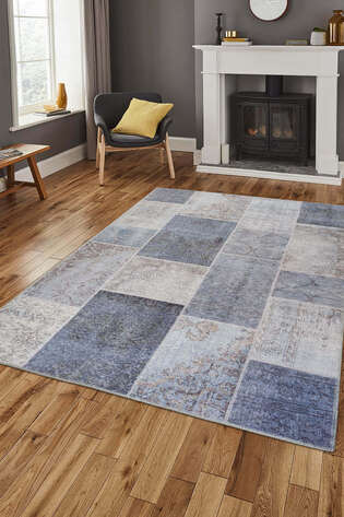 Patchwork Desenli Dokuma Taban Dekoratif Gri Halı HS 83