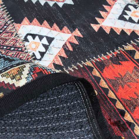 Patchwork Desenli Etnik Yumuşak Dokulu Yıkanabilir Halı Çok Renkli