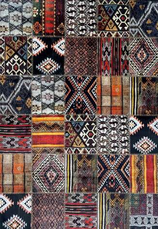 Patchwork Desenli Etnik Yumuşak Dokulu Yıkanabilir Halı Çok Renkli