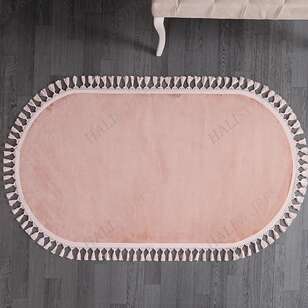 Halıstores - Pudra Peluş Oval Yıkanabilir Halı