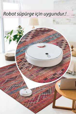 Etnik Desenli Dokuma Taban Dekoratif Renkli Halı HS 226