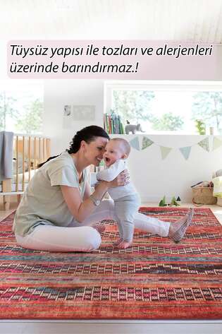 Etnik Desenli Dokuma Taban Dekoratif Renkli Halı HS 226