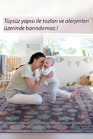 Etnik Desenli Dokuma Taban Dekoratif Siyah Halı HS 146