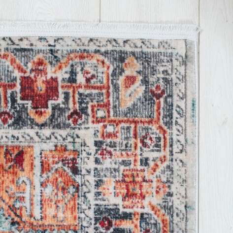 Vintage Desenli Eksitme Görünümlü Yumuşak Dokulu Yıkanabilir Halı