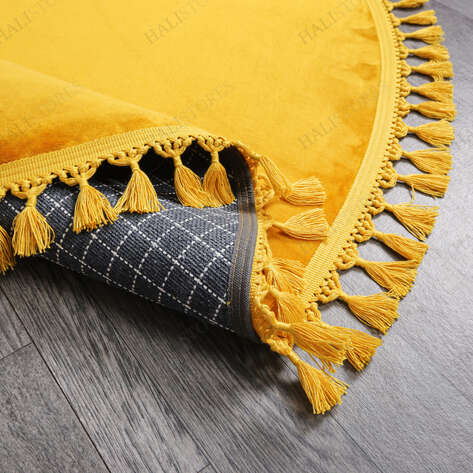 Yuvarlak Hardal Sarı Peluş Yıkanabilir Halı