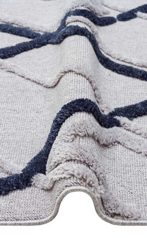 Yuvarlak Yumuşak Dokulu Etnik Örgü Desenlere Sahip Modern Gri Lacivert İskandinav Halı Trz 03 (2)