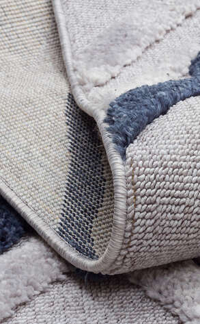 Yuvarlak Yumuşak Dokulu Etnik Örgü Desenlere Sahip Modern Gri Lacivert İskandinav Halı Trz 03 (5)