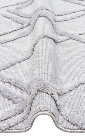 Yuvarlak Hav Toz Vermez Yumuşak Dokulu Etnik Örgü Desenlere Sahip Modern Gri İskandinav Halı Trz 03 (2)